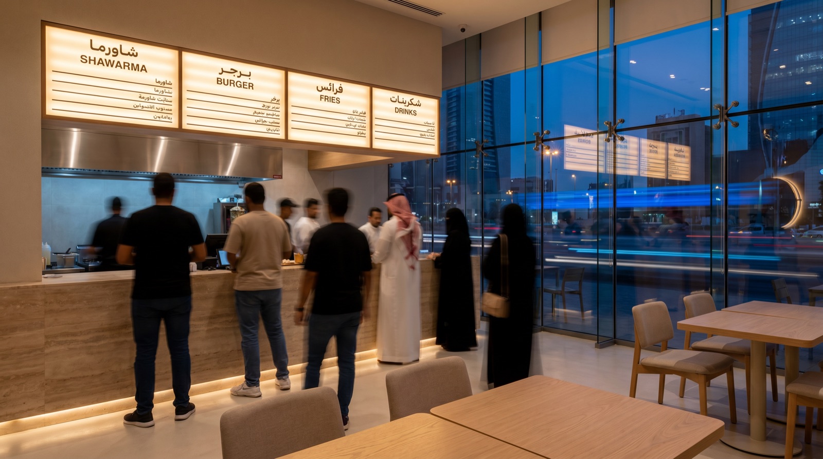 مطعم وجبات سريعة سعودي حديث